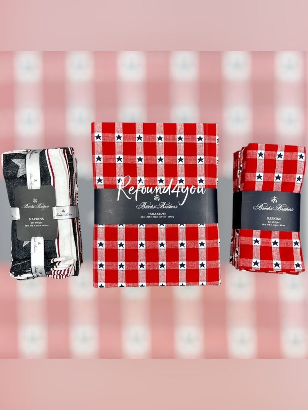 Brooks Brothers - ‘Patriotic Tablecloth  & Napkin bundle’ 60” x 104”. NWT.